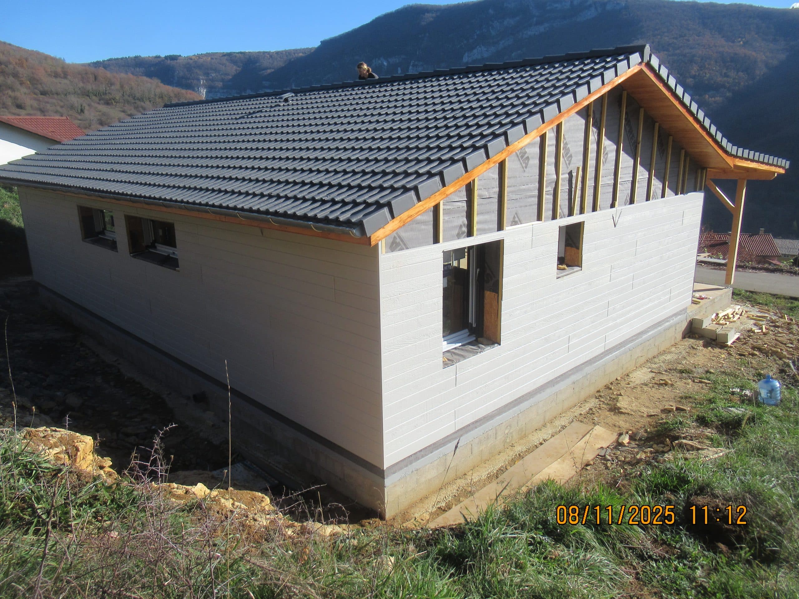 Chantier pose charpente bois maison individuelle — maître d'œuvre Haute-Loire